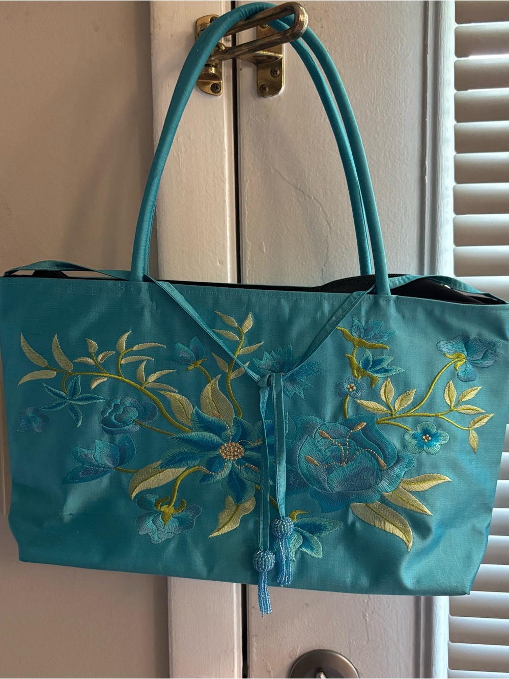 Ness Embroidered, Beaded 100% Blue Silk Shoulderbag
